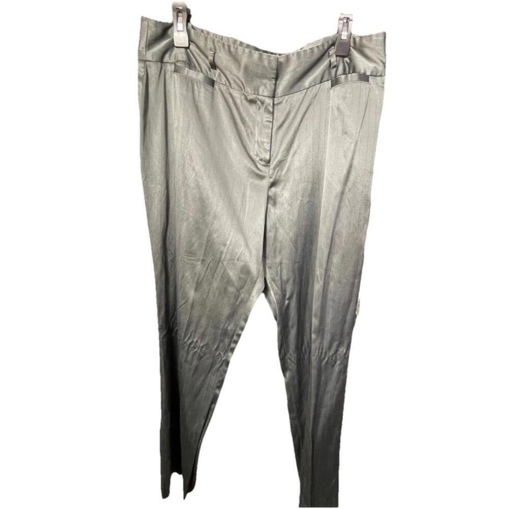 Apostrophe Stretch Women's Sz 14 Gray Dress Metallic Pinstripe Straight Pants